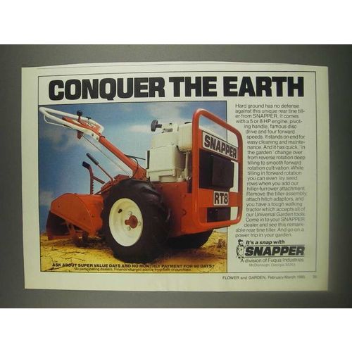 1985 Snapper RT8 Rear Tine Tiller Ad - Conquer The Earth