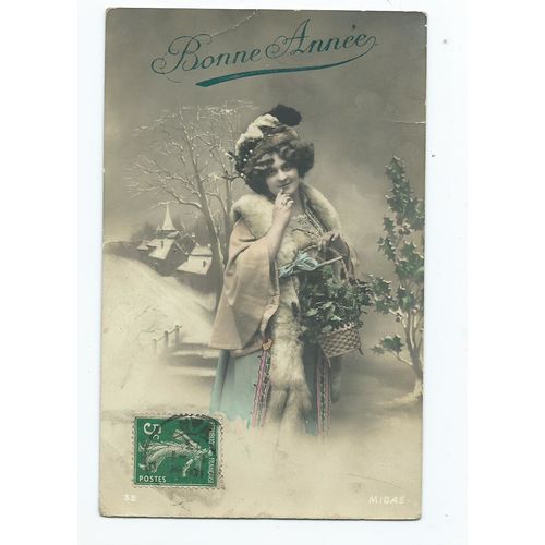 greetings postcard glamour bonne annee new year french posted 1913