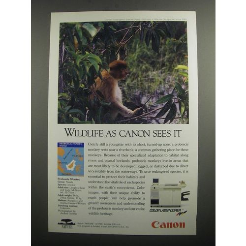 1991 Canon Color Laser Copier Ad - Proboscis Monkey - Wildlife as Canon Sees