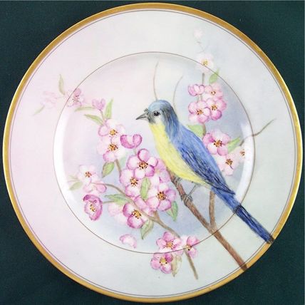Theodore Haviland Dinner Plate, Oxford, Artist Painted Bird Cherry Blossom Scene