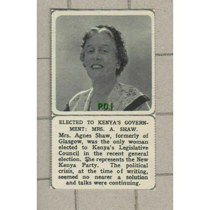 (5343) Mrs Agnes Shaw Glasgow New Kenya Party - SMALL 1961 Clip