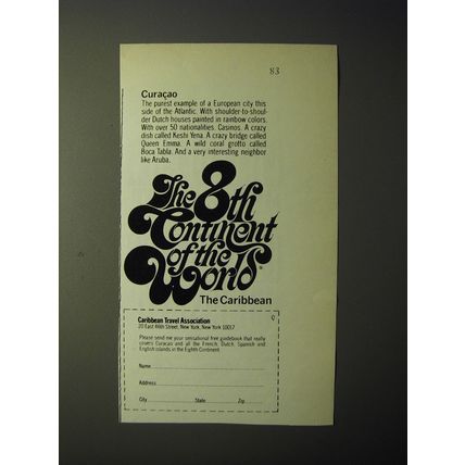 1970 Caribbean Travel Association Ad - Curacao The 8th Continent of the World