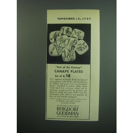 1949 Bergdorf Goodman Canape Plates Ad - Turn of the century Canape plates