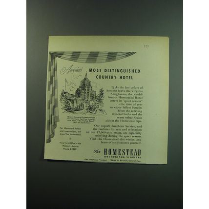 1949 The Homestead Resort Ad - America's Most distinguished country hotel