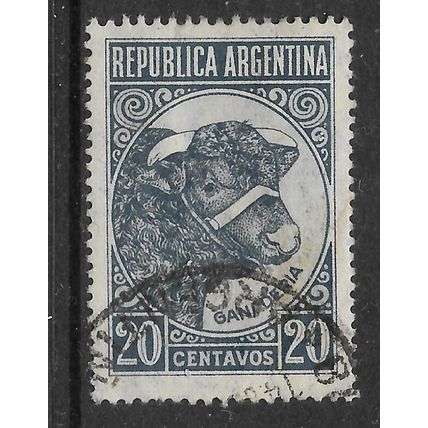 ARGENTINA REP 1936 PRODUCTION & INDUSTRY 20c BLUE PRIZE BULL SG755 FINE USED#2