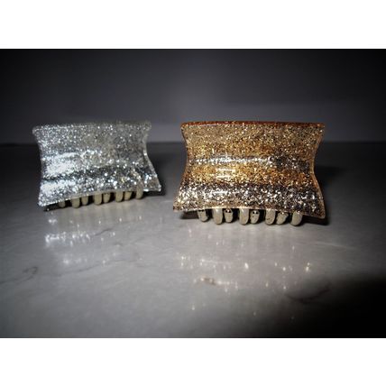 Small or medium gold or silver sparkly glitter hair claw clip