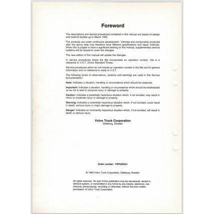 Volvo Trucks Starter Motor Service Manual FL10 1993 TSP23204/1 PDF