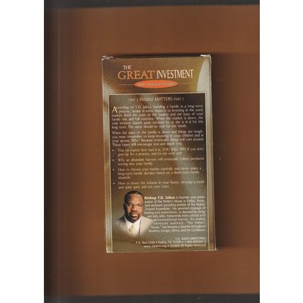 T.D. Jakes VHS-The Great Investment (Faith/Family/Finance) Tape 3 Family Matters