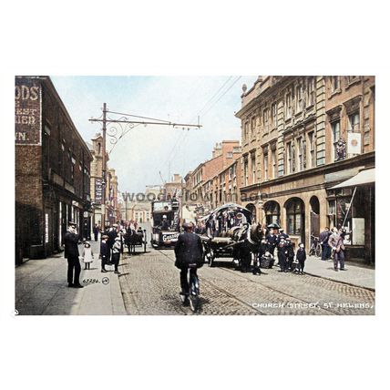 ptc3896 - Lancs - Vendor's Horse & Cart on Church Street, St.Helens - print 6x4