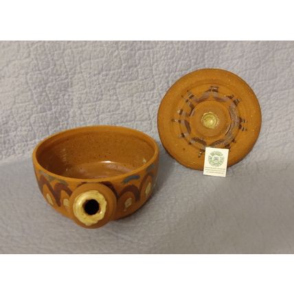 STONEWARE TERRACOTTA COVERED SOUP or CHILI BOWL SIGNED HALINA