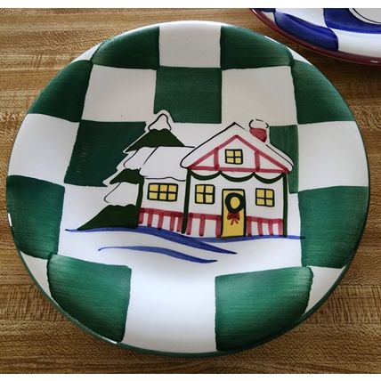 Set of 3 Christmas Holiday Heavy Plates Snowmen & Winter House