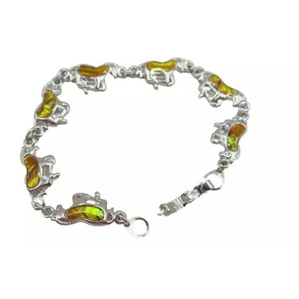 Galloping Horse Linked Bracelet Yellow Dyed Paua Shell 18 CM Ladies Jewellery