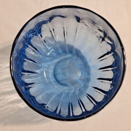 RIBBED BLUE Stemless Wine Glasses Cocktail Water Juice Tumblers Goblet Drink
