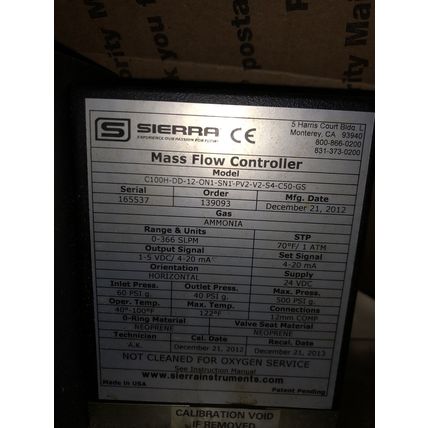 SIERRA C100H-DD-12-ON1-SN1-PV2-V2-S4-C50-GS MASS FLOW CONTROLLER,SMARTTRAK100,TD