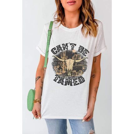 White Cant Be Tamed Western Steer Head Crew Neck T Shirt