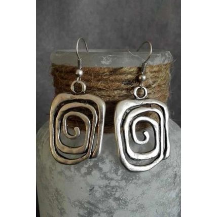 Silvery Vintage Square Swirl Hook Earrings