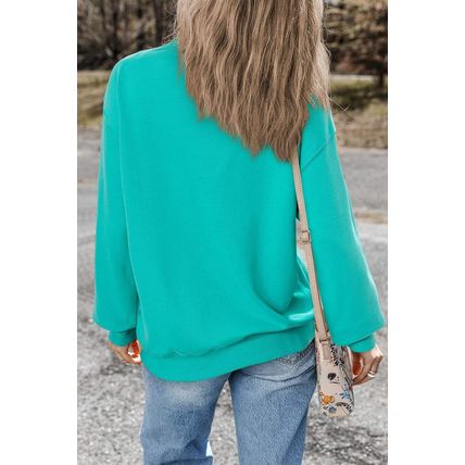 Aruba Blue Plain Drop Shoulder Crewneck Pullover Sweatshirt