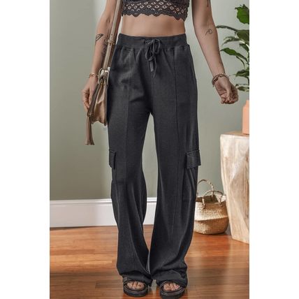 Carbon Grey Cargo Pockets Drawstring Sweatpants