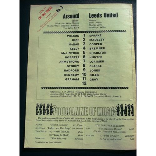 Arsenal v Leeds United Football Programme 01/09/1970