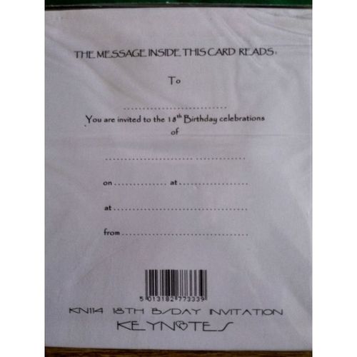 18th Birthday Invitation Cards + Envelopes - pack of 6