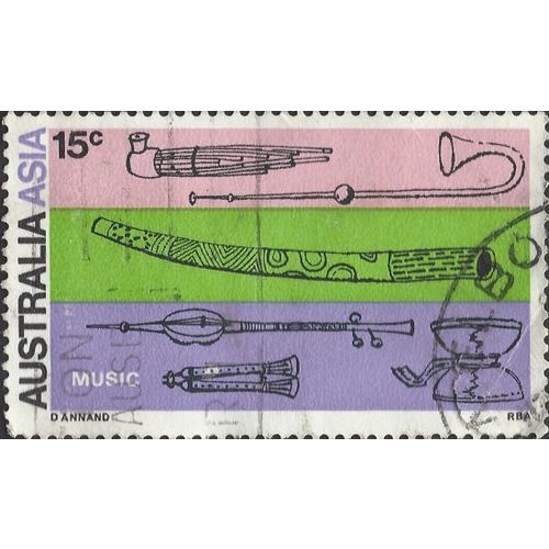 AUSTRALIA, MUSIC, Asian instruments, violet green pink 1971, 15c