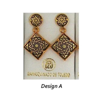 Damascene Gold Star of David Design Drop Earrings by Midas of Toledo Spain 3144