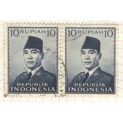 Indonesia 1951 - 10r violet slate - President Sukarno x 2 - used