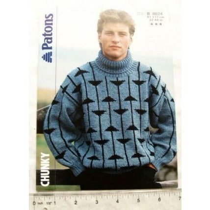 1986 Patons 8624 motif sweater, chunky