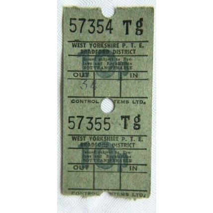 Vintage: West Yorkshire PTE Bradford bus ticket 10p x 2