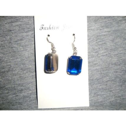 Wonderful neon blue crystal glass baguette cut earrings