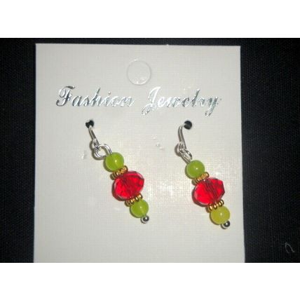Lime green & red glass earrings petite adult or child sterling silver hook