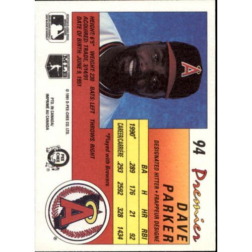 1991 O-Pee Chee Premier Dave Parker