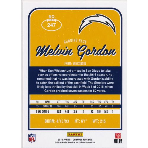 2016 Donruss Football 247 Melvin Gordon San Diego Chargers