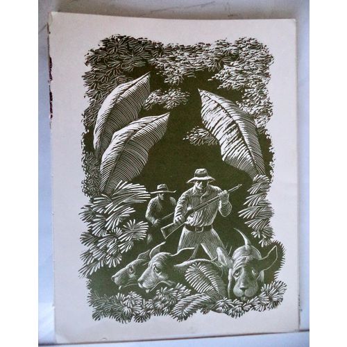 Vintage Everett Woodcut Hunting Dogs Jungle Animals Print Children Decor Art
