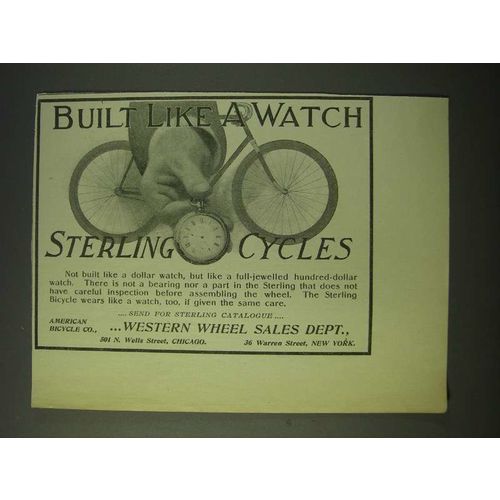 1900 Sterling Cycles Bicycles Ad - Built like a watch