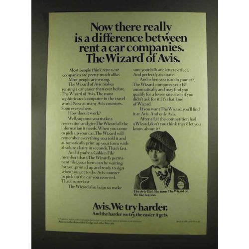1972 Avis Rent-a-Car Ad - Really is a Difference