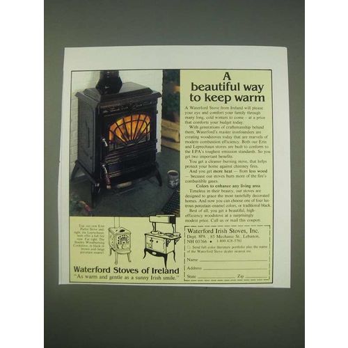 1989 Waterford Irish Stoves Ad - Parlor Stove, Leprechaun and Stanley