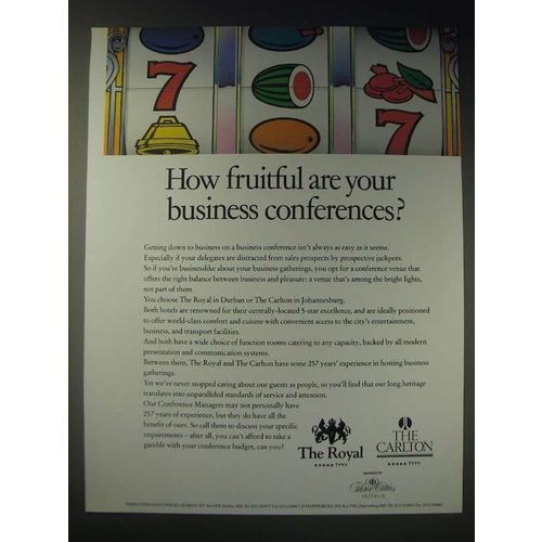 1989 The Royal and The Carlton Hotels Ad - How fruitful are your business