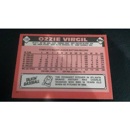1986 Topps Traded Card # 119T Ozzie Virgil Excellent (5) Atlanta Braves