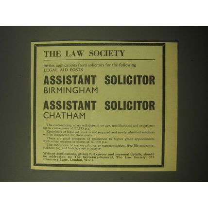 1966 The Law Society Ad - The Law Society invites applications from solicitors