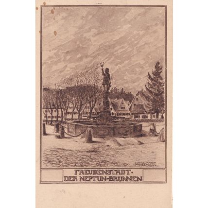 Freudenstadt Der Neptun Brunnen German Postcard