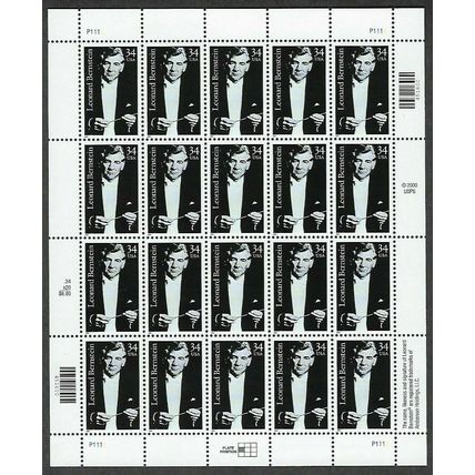 Leonard Bernstein Sheet of Twenty 34 Cent Postage Stamps Scott 3521
