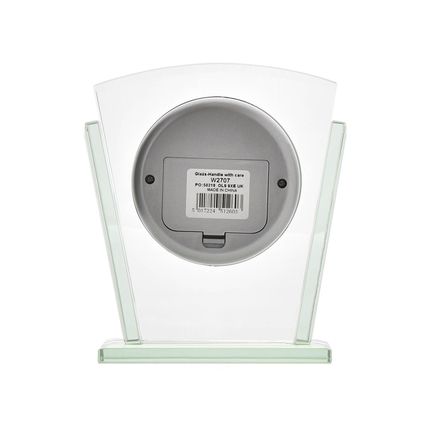 Widdops Glass Mantel Clock Glass Art Deco Style 15 CM White Face Roman Numerals