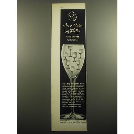 1960 Bloomingdale's Frank Schoonmaker Wine Glasses Ad - In a glass by itself