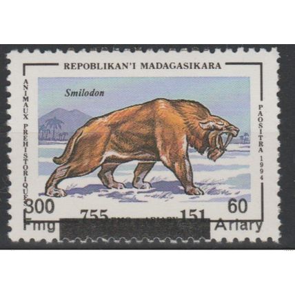 Madagascar 1998/1999 Animaux préhistoriques Dinosaures Smilodon Surchargé