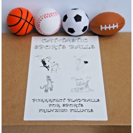 CAT KITTEN SPONGE SPORTS BALLS PACK OF 4 BOUNCY LIGHTWEIGHT CAT TOYS 4-5.5CM