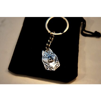SIBERIAN HUSKY DOG KEY RING WITH KEY CHAIN & VELVET GIFT BAG