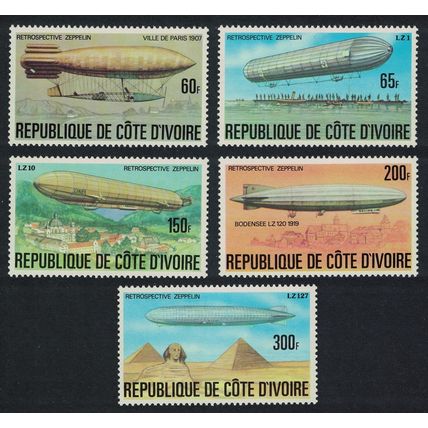 Ivory Coast Zeppelins History of the Airship 5v 1977 MNH SG#503-507