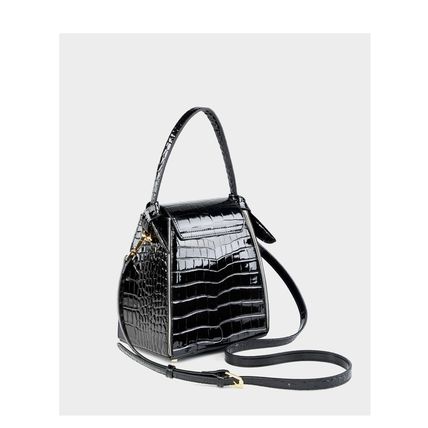 Women Genuine Leather Handbags Crocodile Pattern Handheld Cross Bag Black
