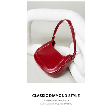 Genuine Leather Women Trendy Cresent Shoulder Bag Hobo Handbags Red